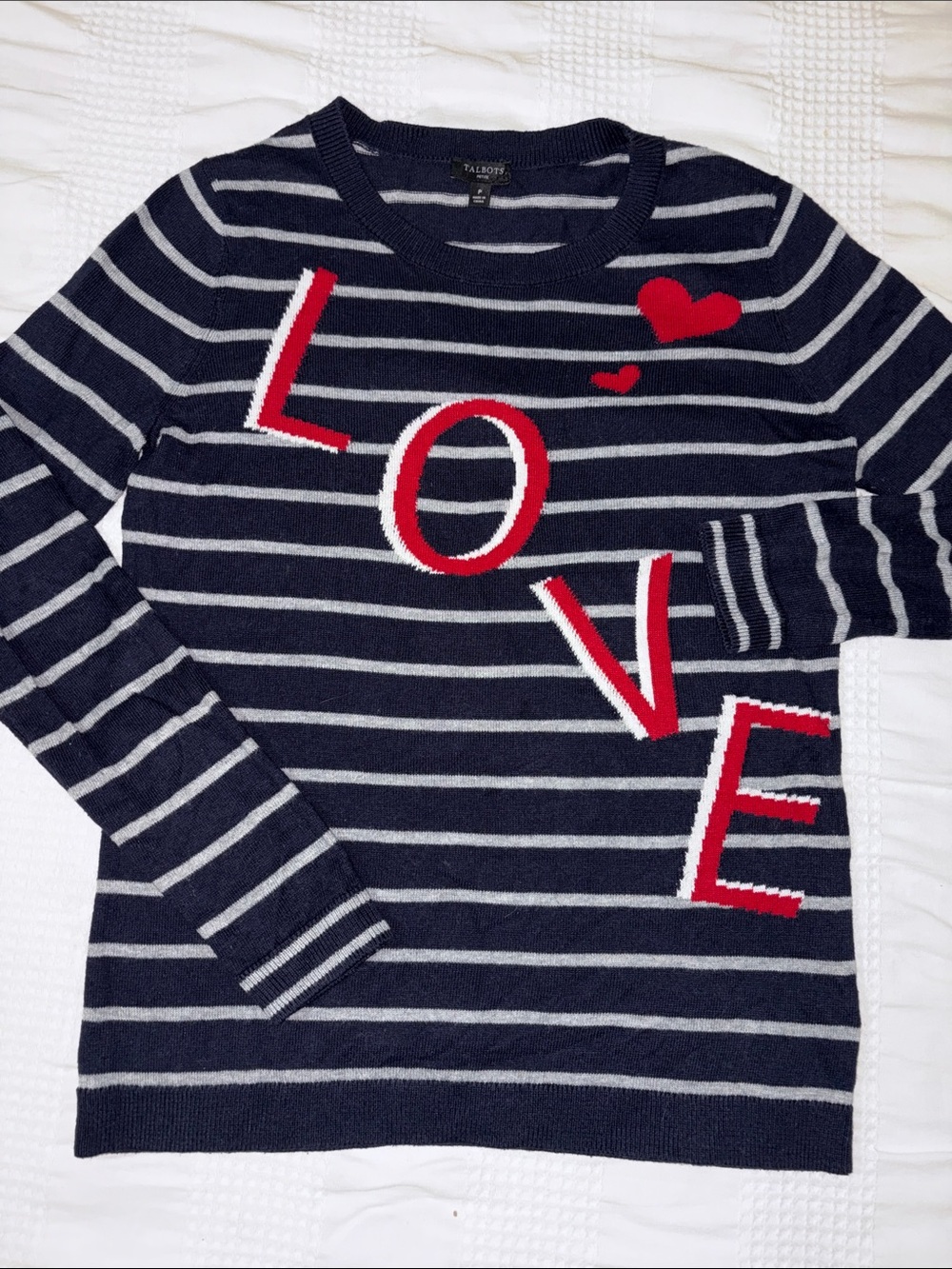 Talbots petite navy blue striped love crewneck sweater women’s